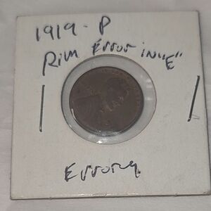 Antique 1919 Rim Error Wheat Cent Coin Circulated